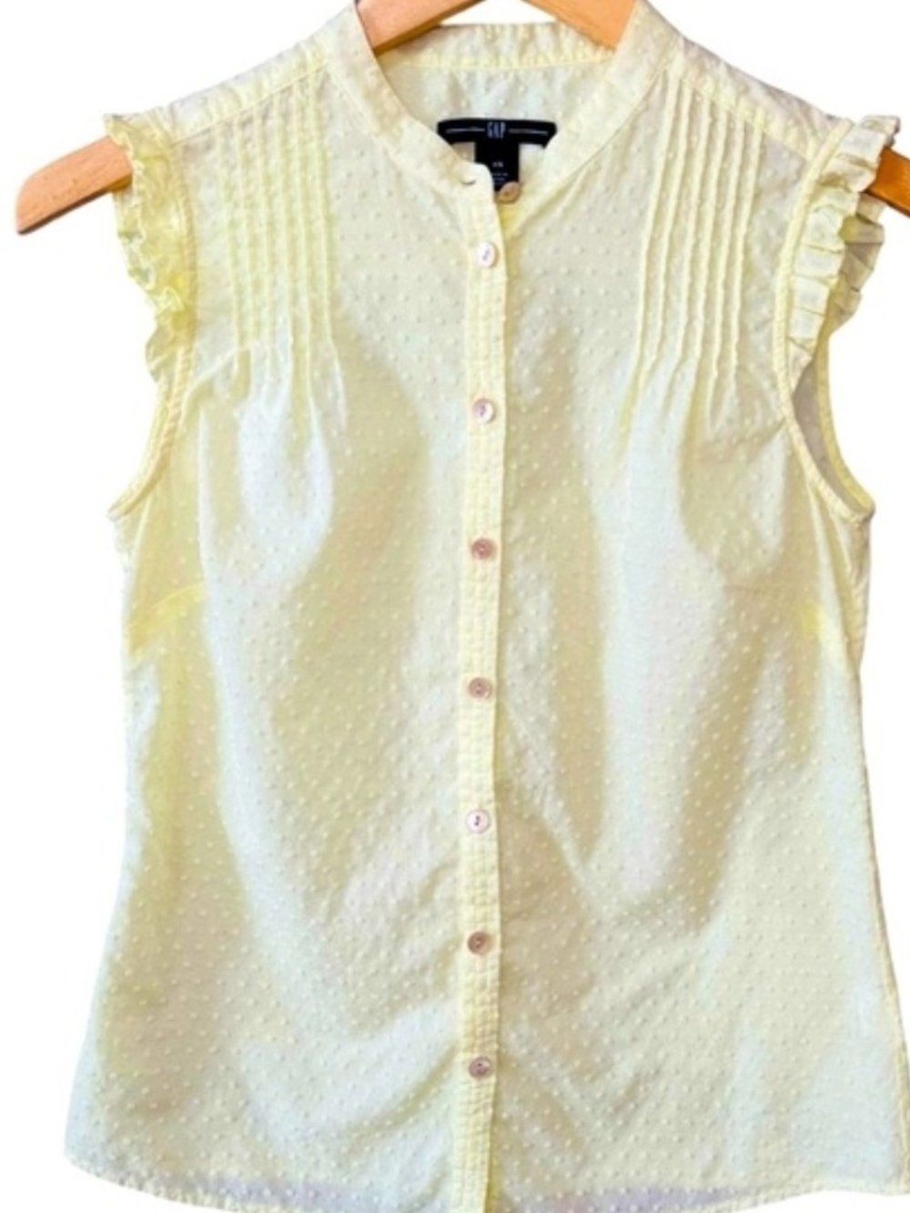 GAP Sleeveless Swiss Dot Yellow Button-Front Top 100% Cotton Size L